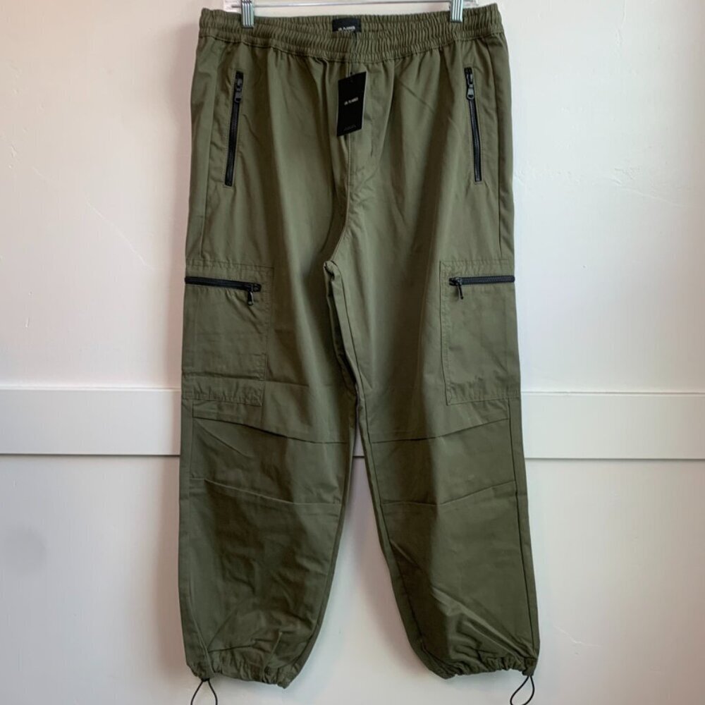NWT Un_Planned By River Island Green Khaki Zip Pocket Patrol Cargo Pants